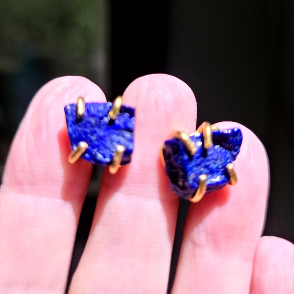 Lapis Lazule raw nugget studd earrings NEW! - Picture 8 of 10